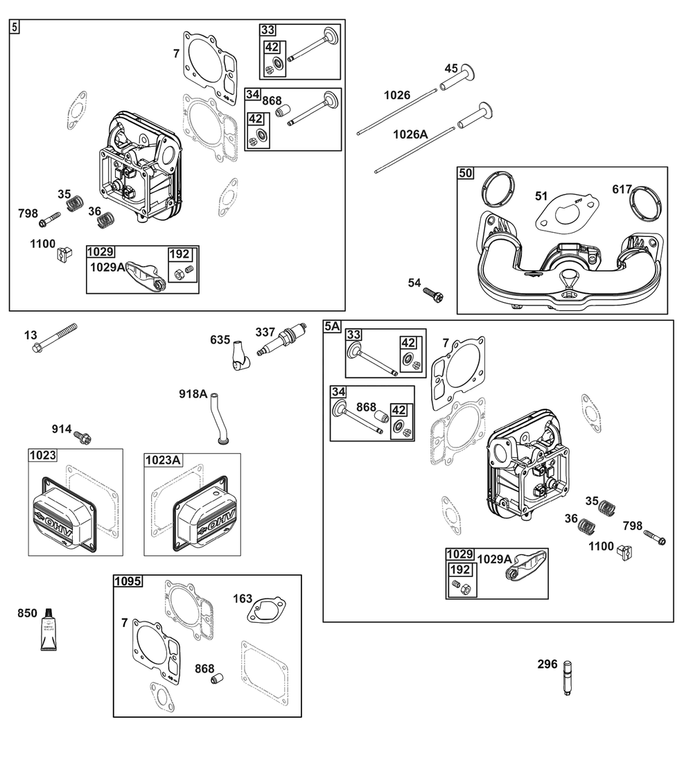 Cylinder Head Group Diagram and Parts List for 49J677-0011-G1  Briggs and Stratton Engine